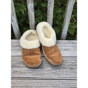 LL Bean Slippers Wicked Good Leather‎ Shearling Moccasin Womens 9M Brown